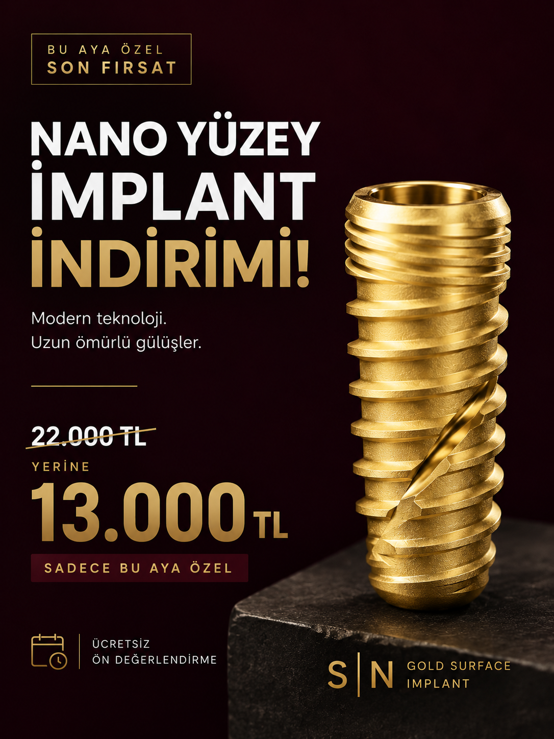 Nano Yüzey Altın İmplant